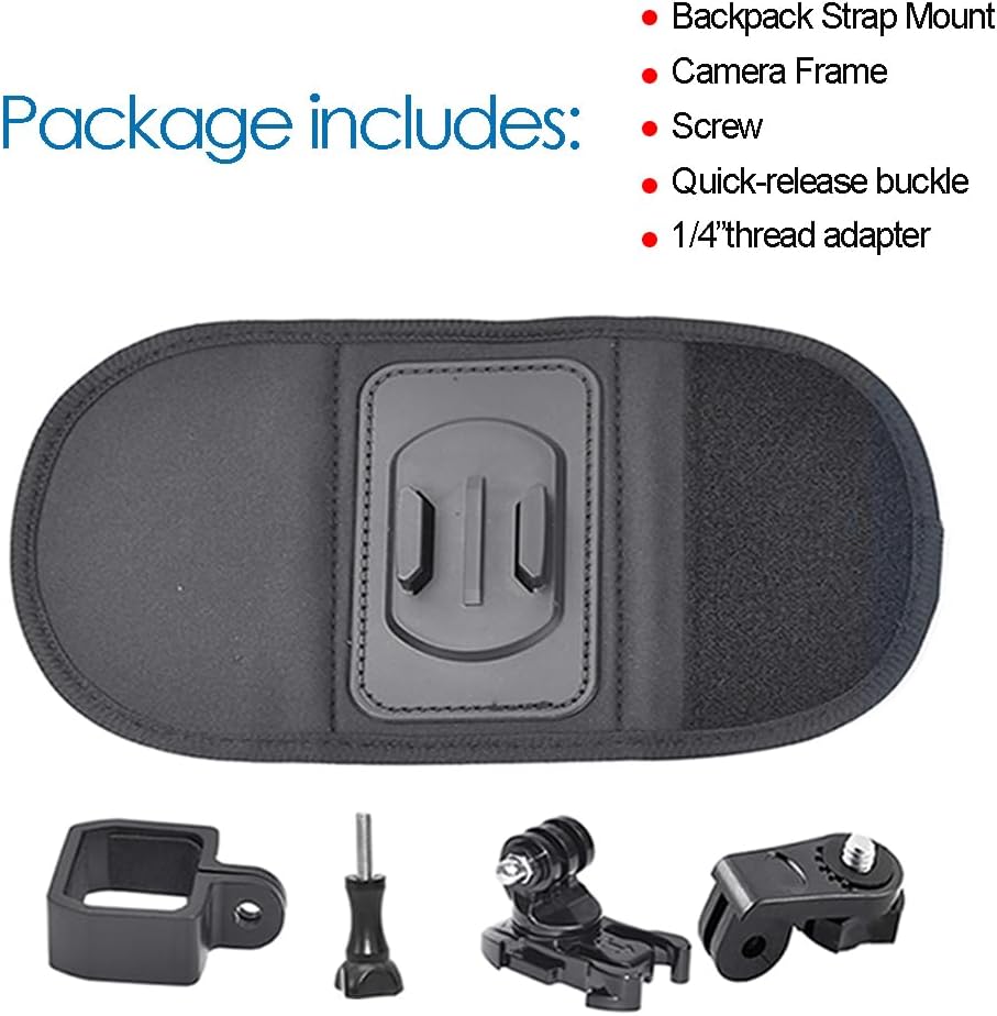 Fotoleey Backpack Mount for DJI Osmo Pocket 3 Compatible with Insta360 X3/X2/Ace Pro/Ace, GoPro Hero 12/11/10/9/8 Adjustable