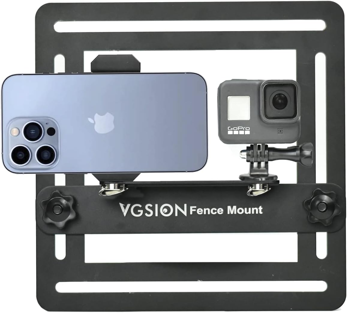 Action Camera Fence Mount for GoPro Hero 13, Hero12/11/10/9/8 Compatible with iPhone,BlackBerry, Samsung Galaxy S III Metal Phone Clip Supporting Recording While Charging, Apply for Ball Games
