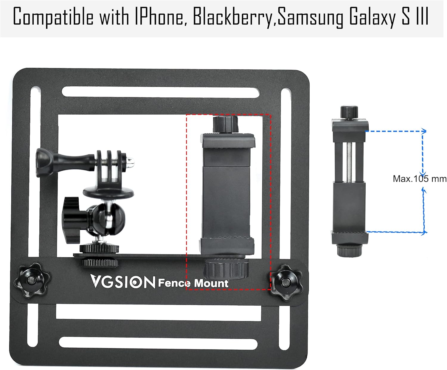 Camera Baseball Fence Mount for GoPro Hero 13, Mevo Start, Action Camera, Cell Phone, Ajustable, Secure Attachment,Support Recording While Charging Compatible with Insta360 X4, iPhone
