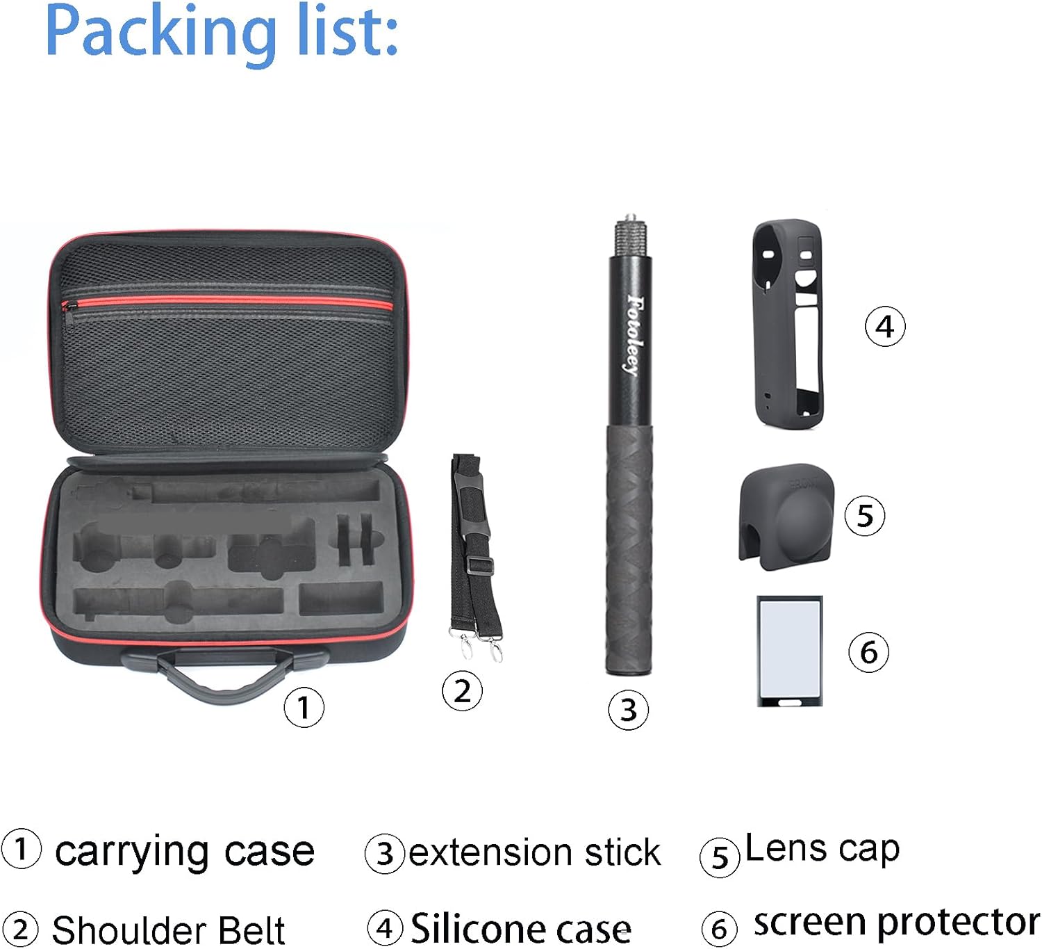 Fotoleey Accessory Kit for Insta360 X4 including Hard Shell Case, Invisible Stick, Lens Cap, Screen Protector