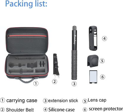 Fotoleey Accessory Kit for Insta360 X4 including Hard Shell Case, Invisible Stick, Lens Cap, Screen Protector