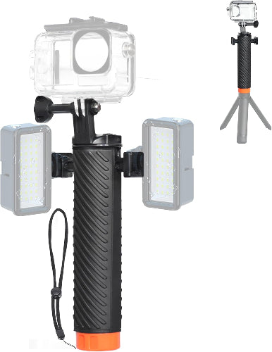 Fotoleey Action Camera Floating Hand Grip Compatible with Insta360 X4, X3, GO 3, Ace Pro & Go Pro Hero 12, 11, 10, DJI Action Cameras with Cold Shoe Interface, Support Light and Microphone