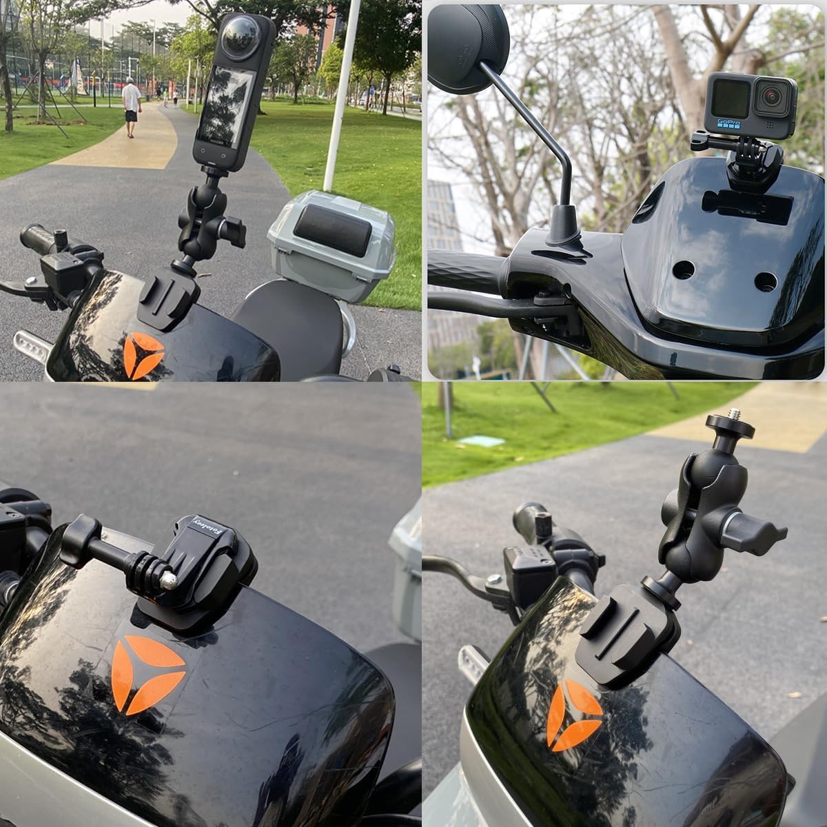 Fotoleey Camera Motorcycle Mount Compatible with Insta360 X4, X3, X2, One RS, Ace Pro, GoPro Hero 12 Motorbike Windshield Camera Mount