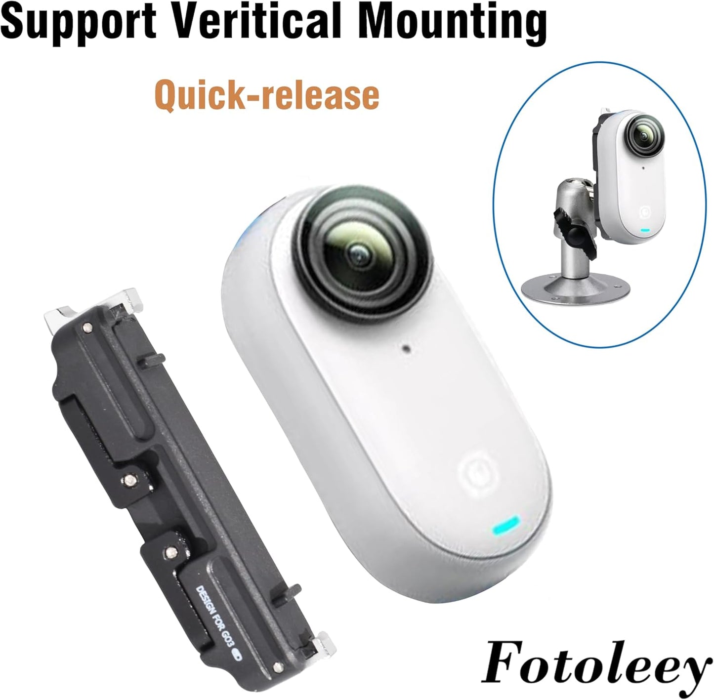 Fotoleey Quick Release Mount for Insta360 GO 3S, GO 3, with Frame Mount