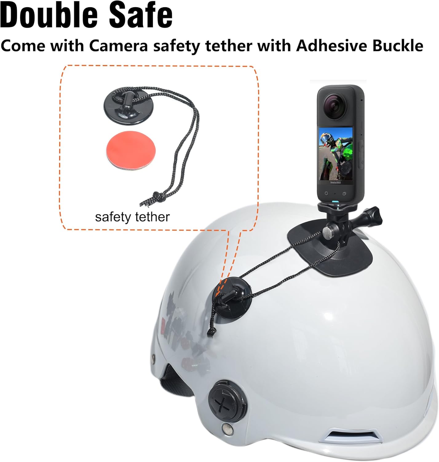 Fotoleey Flexible Adhesive Mount for Insta360 X4, X3, X2, One RS- Camera Helmet Mount with Tether Straps with Adhesive Buckle