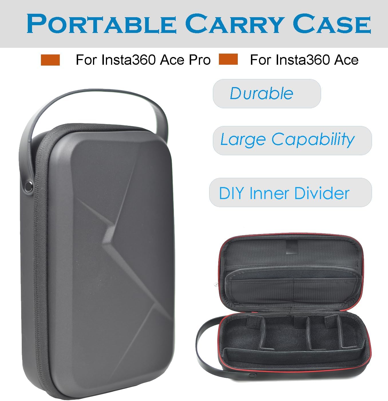 Fotoleey Carrying Case for Insta360 Ace Pro, Ace, PU Shell, Adjustable Inner Divider