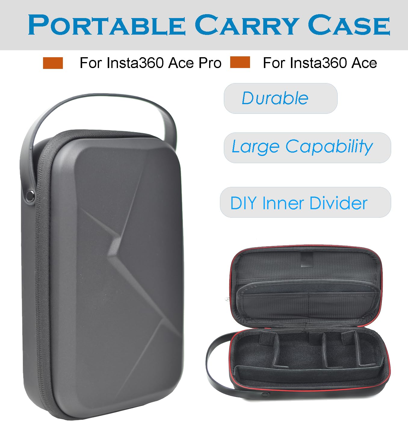 Fotoleey Carrying Case for Insta360 Ace Pro, Ace, PU Shell, Adjustable Inner Divider