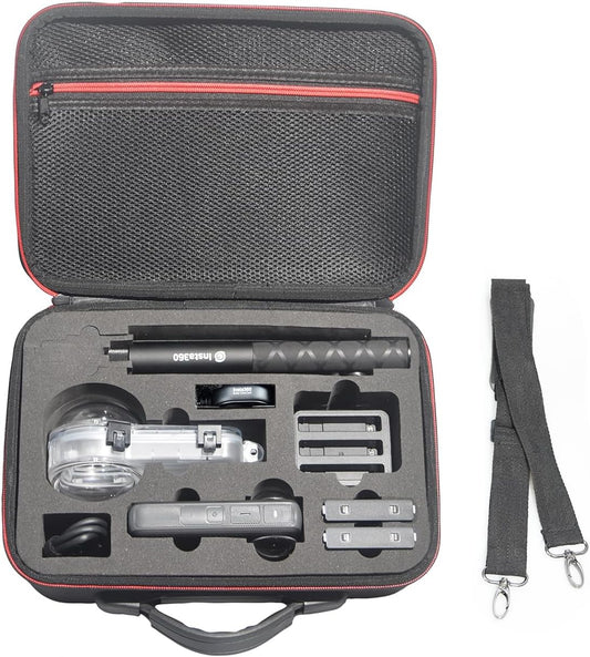 Fotoleey Travel Case for Insta360 X4, Hard Shell,Fits Waterproof Case & Selfie Stick, Includes Shoulder Strap, Handle & Pocket, Made of EVA Material, Good Protection
