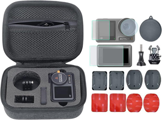 Hard Shell Carrying Case for DJI Osmo Action 4 - Includes Screen Protectors & Helmet Adhesive Mount