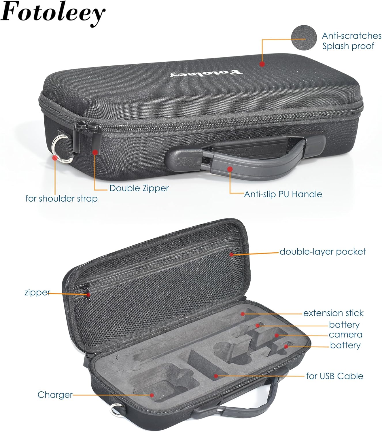 Fotoleey Carry Case for Insta360 X4 - Shell Protective Case with Shoulder Strap - Durable Nylon EVA Camera Bag