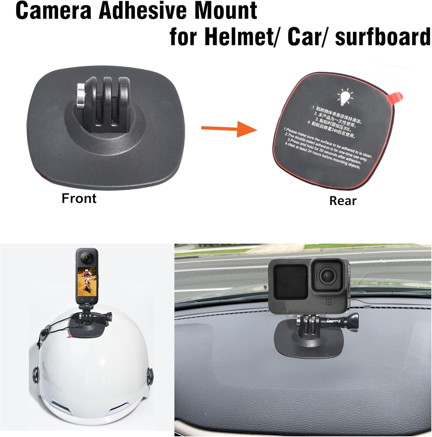 Fotoleey Flexible Adhesive Mount for Insta360 X4, X3, X2, One RS- Camera Helmet Mount with Tether Straps with Adhesive Buckle