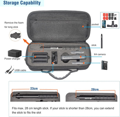Fotoleey Carry Case for Insta360 X4 - Shell Protective Case with Shoulder Strap - Durable Nylon EVA Camera Bag